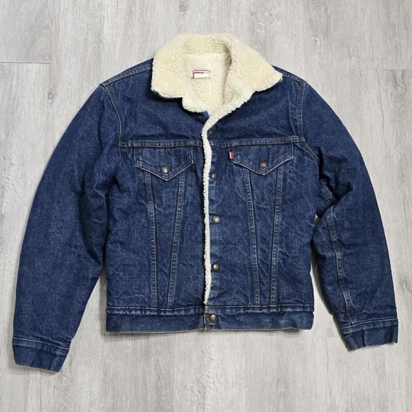 Vintage 80s Levi's Denim Jacket Sherpa Lined Trucker Blue Men's Size 38 - Picture 1 of 7
